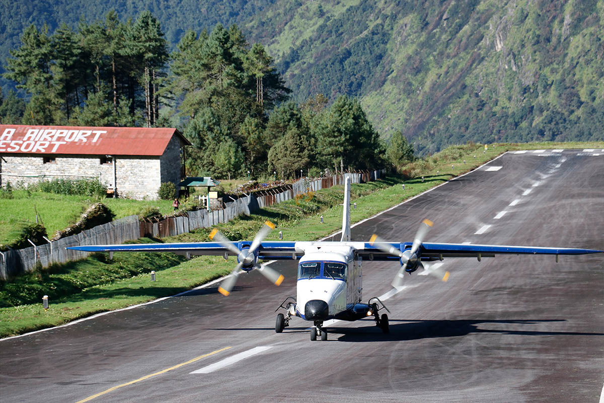 Plane landing at Lukla Airport
